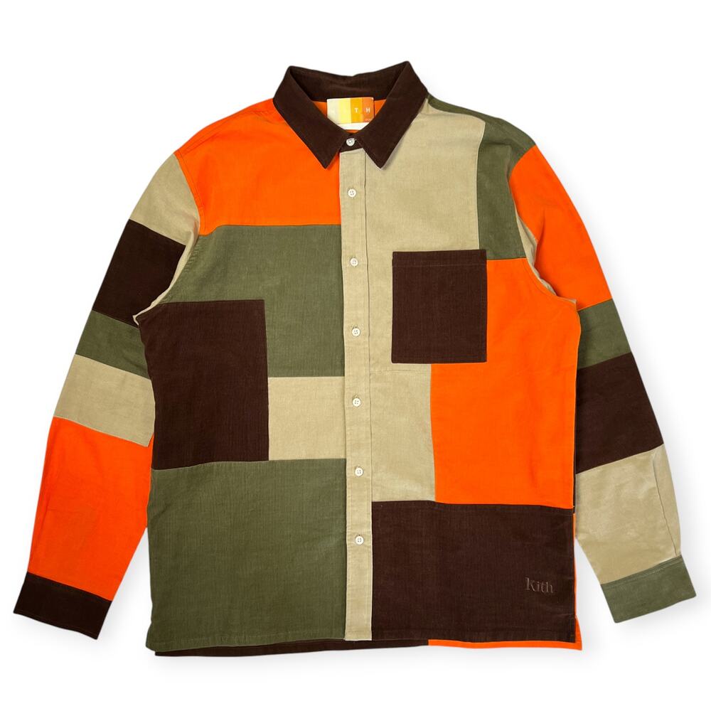 Kith Patchwork Cord Ludlow Shirt SIZE M Pimento Orange Button Down Relaxed Fit
